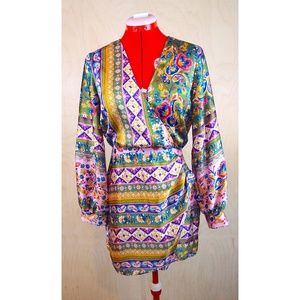 Zara Satin Printed Long Sleeve Dress